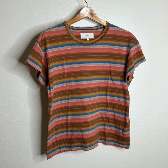 THE GREAT. Tops - THE GREAT. Short Sleeve Striped Tee in Rust, Pink, Blue, Olive